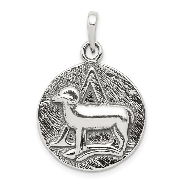 Sterling Silver Polished Antiqued Finish Aries Horoscope Pendant