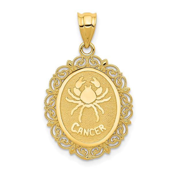 14k Yellow Gold Solid Satin Polished Cancer Zodiac Oval Pendant
