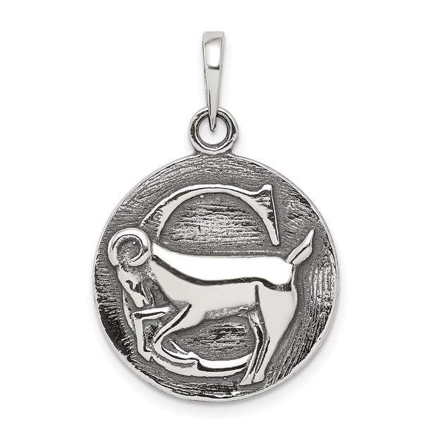 Sterling Silver Polished Antiqued Finish Capricorn Horoscope Pendant