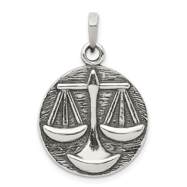 Sterling Silver Polished Antiqued Finish Libra Horoscope Pendant