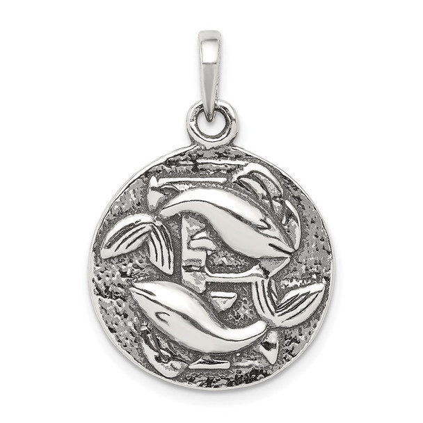 Sterling Silver Polished Antiqued Finish Pisces Horoscope Pendant