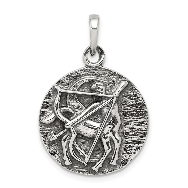 Sterling Silver Polished Antiqued Finish Sagittarius Horoscope Pendant