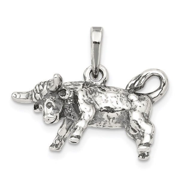Sterling Silver Antiqued Taurus Pendant