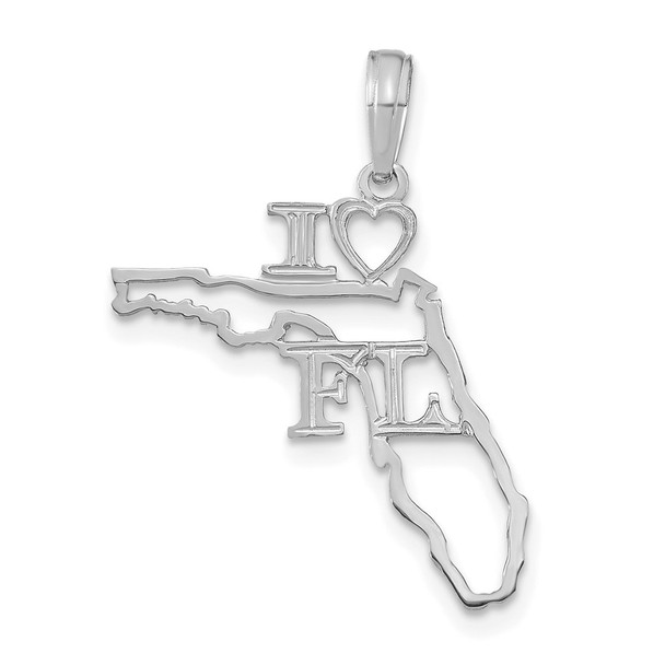 14K White Gold Solid Florida State Pendant