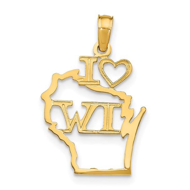 14k Yellow Gold Solid Wisconsin State Pendant