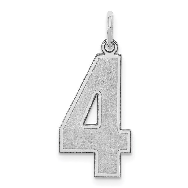 Sterling Silver Rhodium-plated Large Satin Number 4 Charm