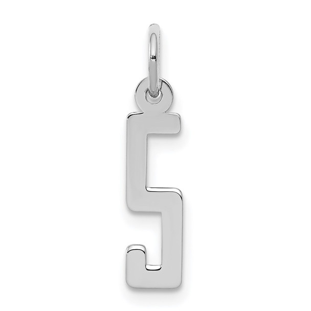 Sterling Silver Rhodium-plated Small Elongated Polished Number 5 Charm