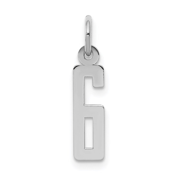 Sterling Silver Rhodium-plated Small Elongated Polished Number 6 Charm