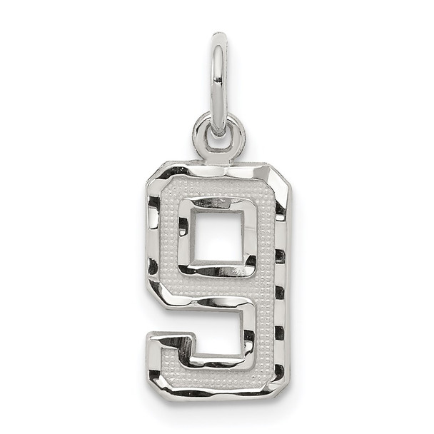 Sterling Silver Small Diamond-Cut #9 Charm