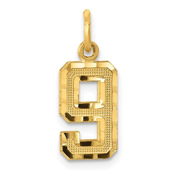 14k Yellow Gold Casted Small Diamond-Cut Number 9 Charm