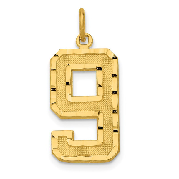 14k Yellow Gold Casted Large Diamond-Cut Number 9 Charm