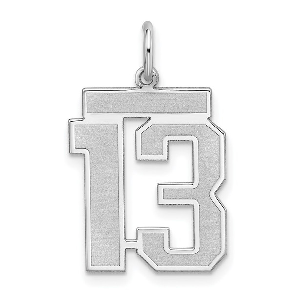 Sterling Silver Rhodium-plated Medium Satin Number 13 Charm