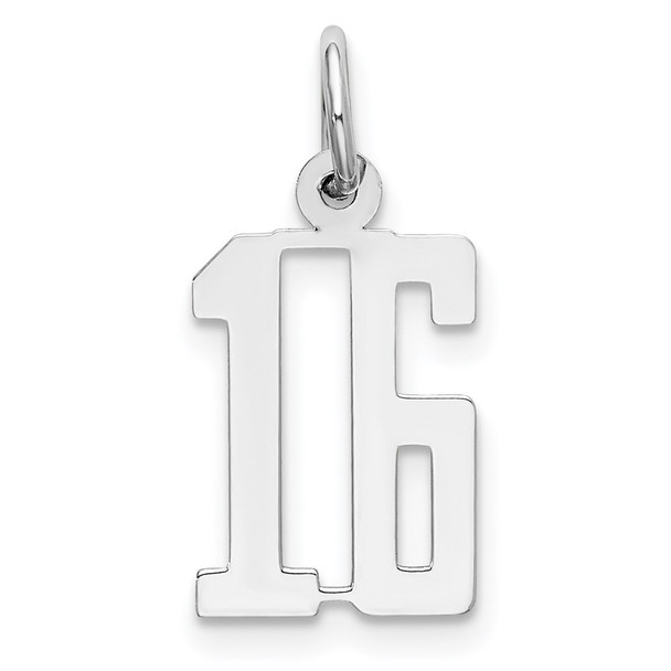 Sterling Silver Rhodium-plated Small Elongated Polished Number 16 Charm