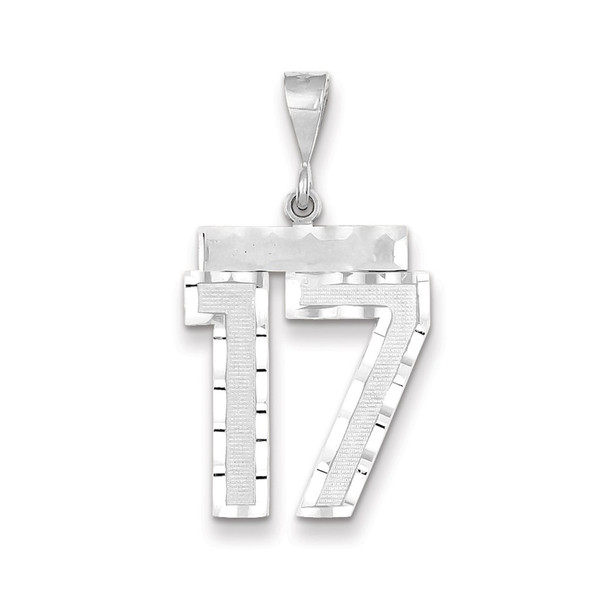 14k White Gold Large Diamond-Cut Number 17 Pendant