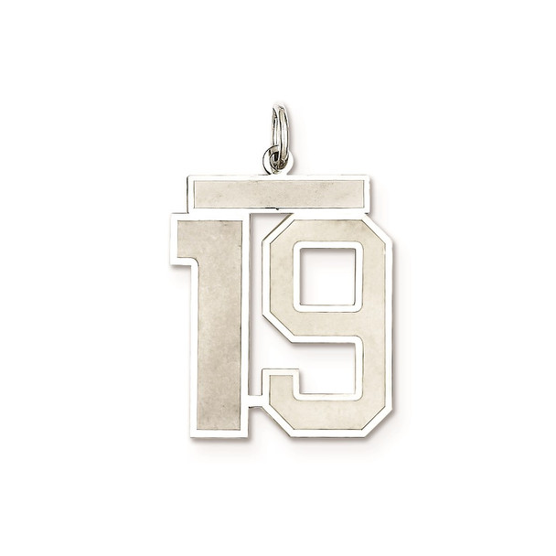 Sterling Silver Rhodium-plated Large Satin Number 19 Charm