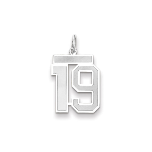 14k White Gold Medium Satin Number 19 Charm