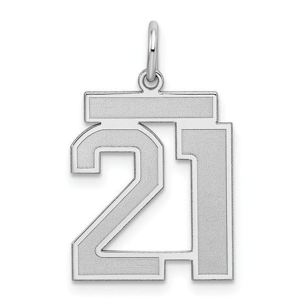 Sterling Silver Rhodium-plated Medium Satin Number 21 Charm