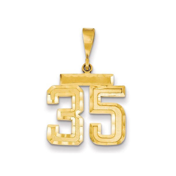 14k Yellow Gold Medium Diamond-Cut Number 35 Pendant