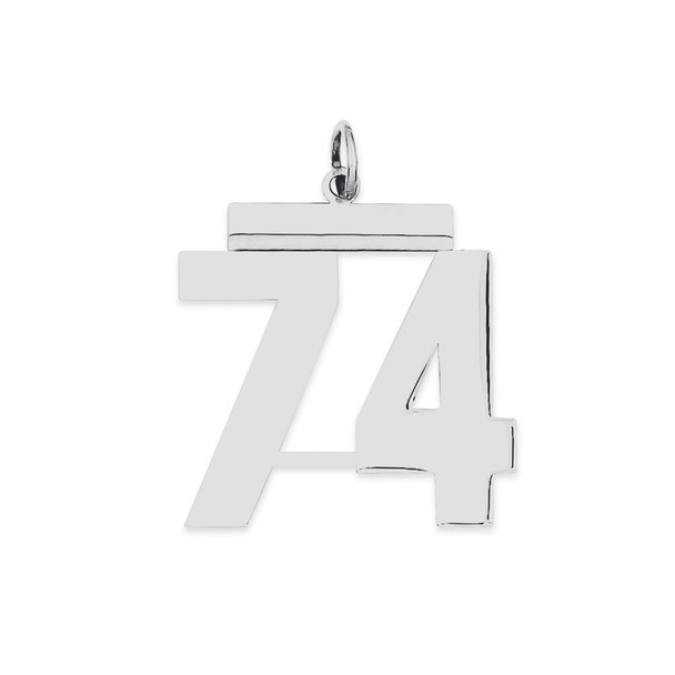 Sterling Silver Rhodium-plated Large Polished Number 74 Charm