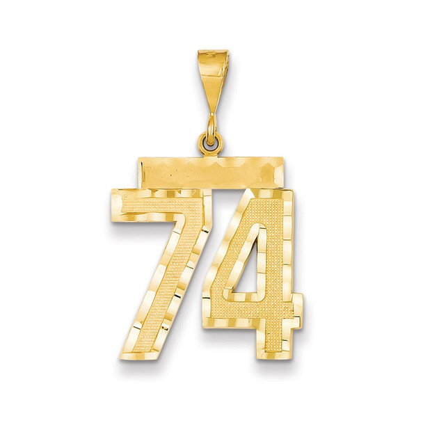 14k Yellow Gold Large Diamond-Cut Number 74 Pendant