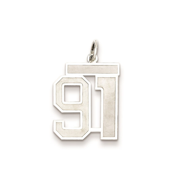 Sterling Silver Rhodium-plated Medium Satin Number 91 Charm