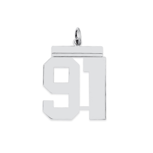 Sterling Silver Rhodium-plated Large Polished Number 91 Charm