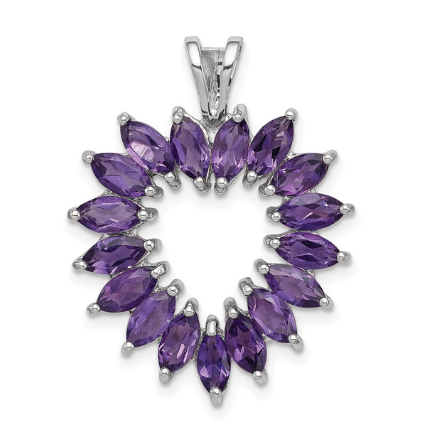 Sterling Silver Rhodium Marquise Amethyst Heart Pendant