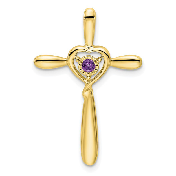 10k Yellow Gold Amethyst Cross w/Heart Slide Pendant