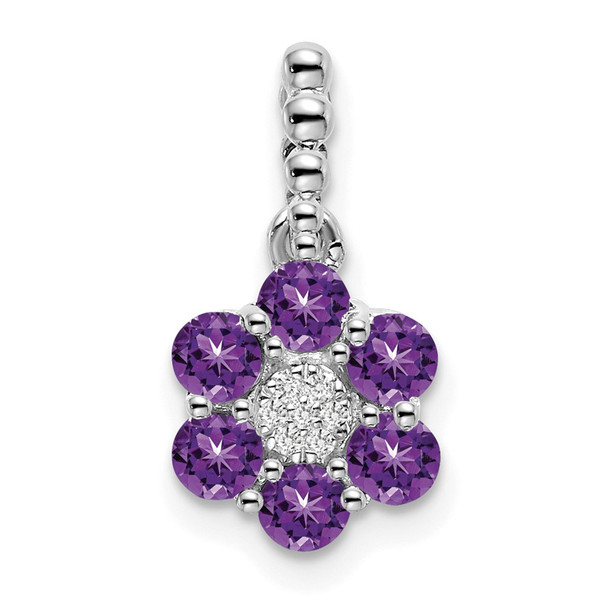 14k White Gold Amethyst and Diamond Floral Pendant