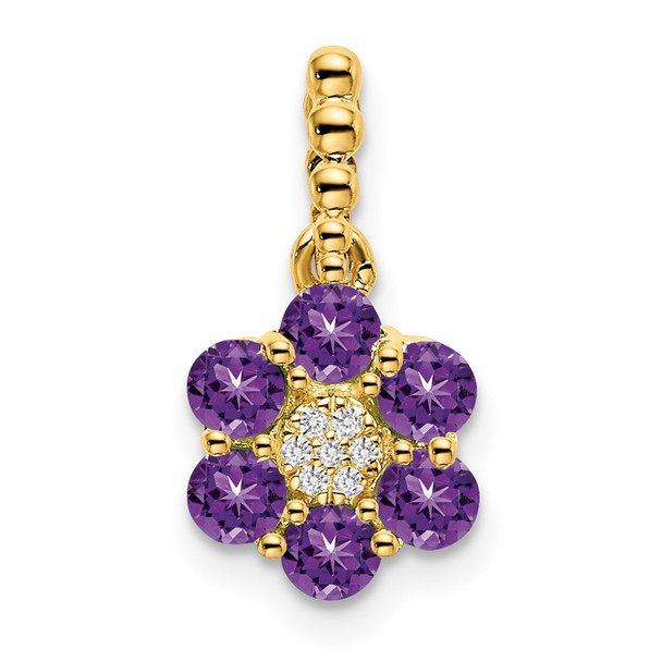 14k Yellow Gold Amethyst And Diamond Floral Pendant