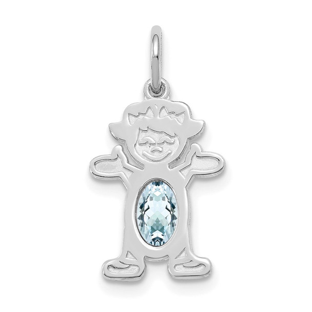 14K White Gold Girl 6x4 Oval Genuine Aquamarine-March Pendant