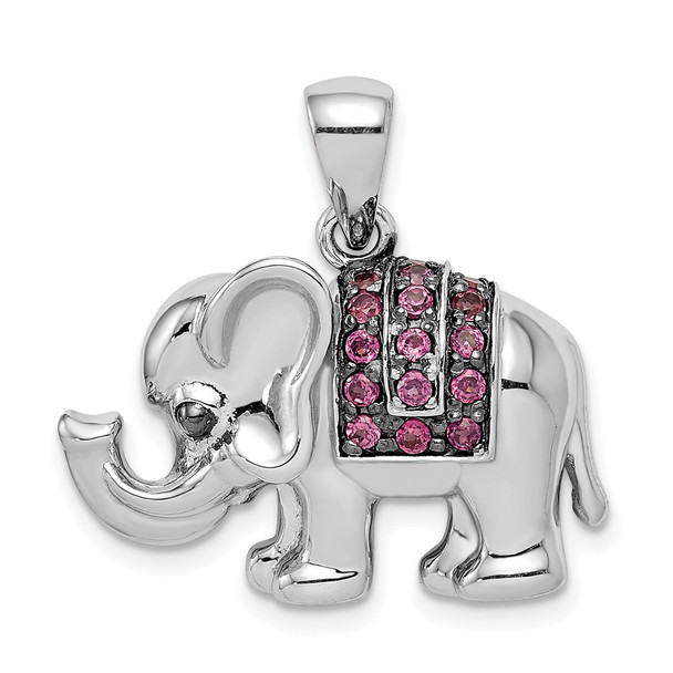 Sterling Silver Rhodium Polished Rhodolite Garnet Elephant Pendant