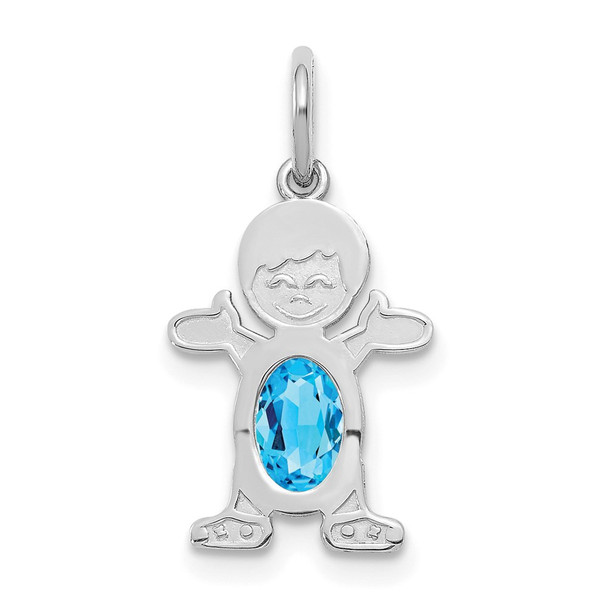 14K White Gold Boy 6x4 Oval Genuine Blue Topaz-December Pendant