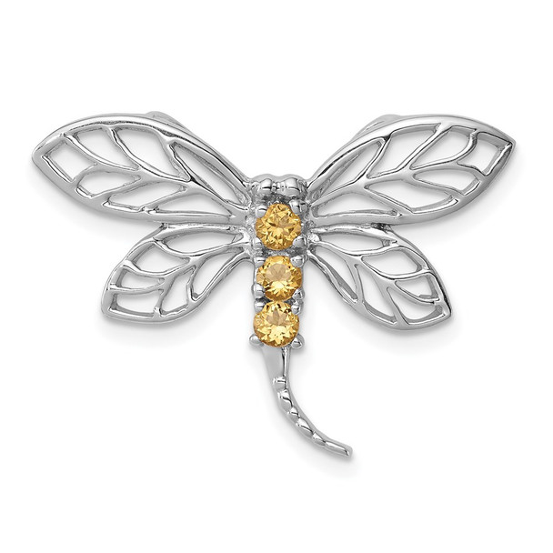 Sterling Silver Rhodium-plated Citrine Dragonfly Pendant