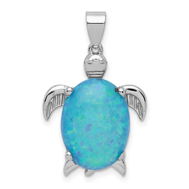 Sterling Silver Lab-Created Opal Inlay Sea Turtle Pendant