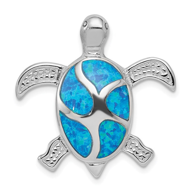 Sterling Silver Blue Inlay Lab-Created Opal Turtle Pendant