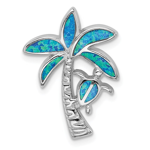 Sterling Silver Blue Inlay Lab-Created Opal Palm Tree Slide