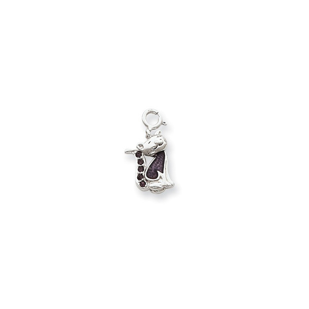 Sterling Silver Cat with Purple Crystal Charm