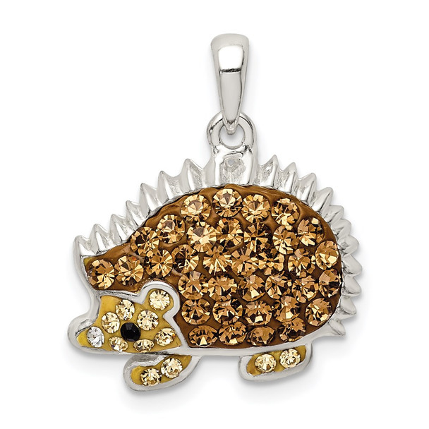 Sterling Silver Brown Preciosa Crystal Hedgehog Pendant