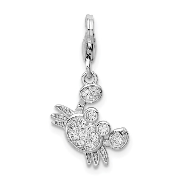 Sterling Silver Rhodium-plated CZ Crab w/Lobster Clasp Charm