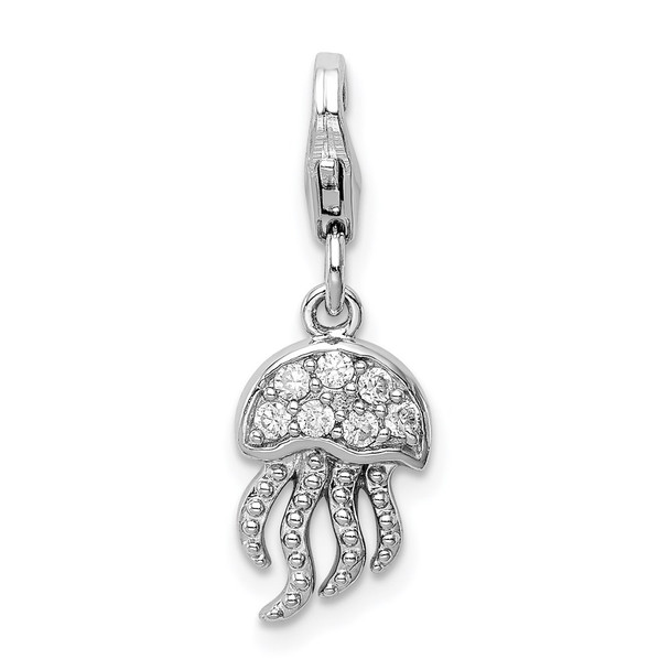 Sterling Silver Rhodium-plated CZ Jellyfish w/Lobster Clasp Charm