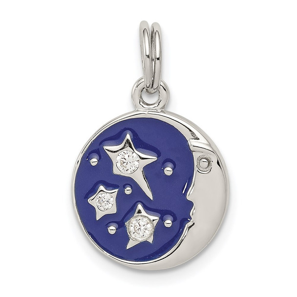 Sterling Silver Enameled and CZ Moon & Star Charm