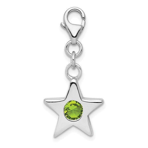 Sterling Silver Rhodium-Plated CZ Simulated August Birthstone Star Charm