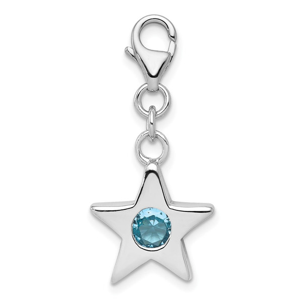 Sterling Silver Rhodium-Plated CZ Simulated September Birthstone Star Charm