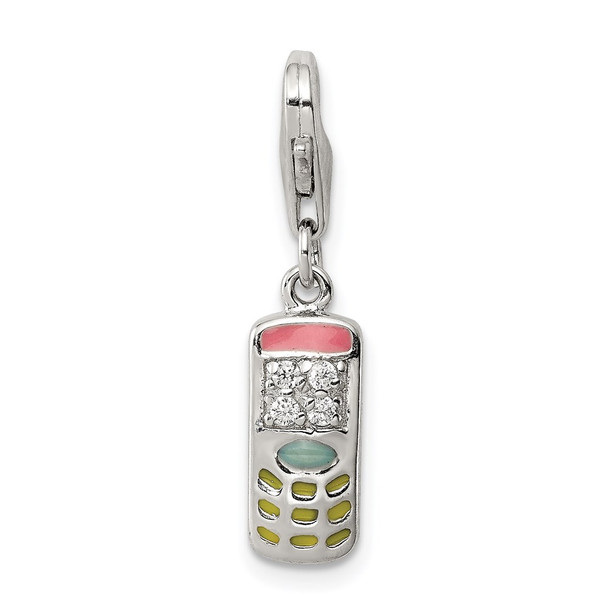 Sterling Silver CZ Enameled Cell Phone Charm