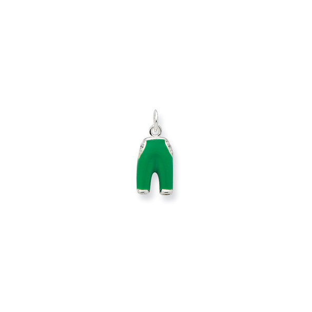 Sterling Silver CZ Green Enameled Pants Charm