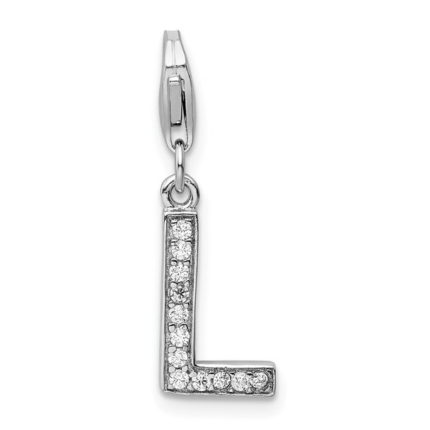 Rhodium-Plated Sterling Silver CZ Letter L w/Lobster Clasp Charm QCC105L