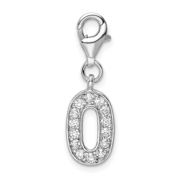 Rhodium-Plated Sterling Silver CZ Numeral 0 w/Lobster Clasp Charm
