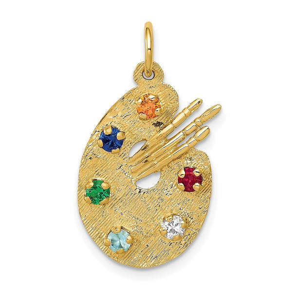 14k Yellow Gold CZ Stones Artist Palette Charm