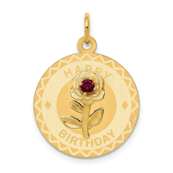 14k Yellow Gold Happy Birthday Disc Charm With CZ Flower